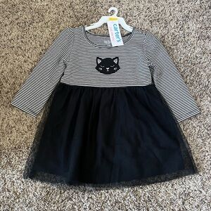 Carters Girls Stripped Cat Dress - Black & White